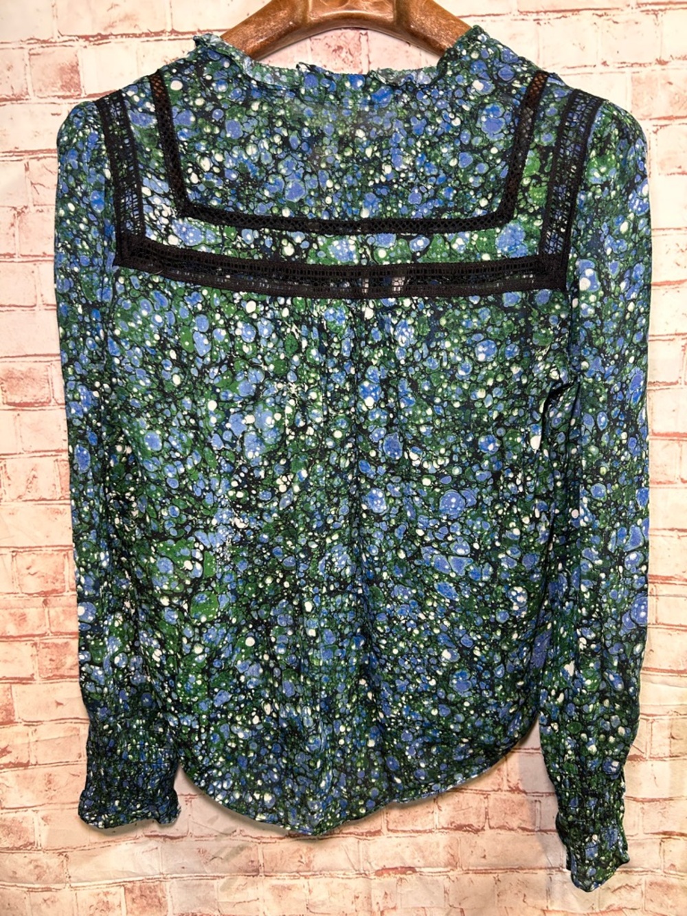 Veronica Beard Candita Marble Print Tie Neck Blouse Green Blue Size‎ 0 Work Wear - Picture 8 of 9